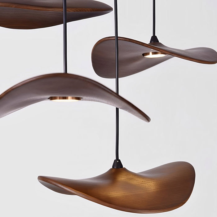 Lotus Leaf LED Pendant Light - Modern Wood Style, Adjustable Height Ceiling Fixture for Dining Room, Kitchen