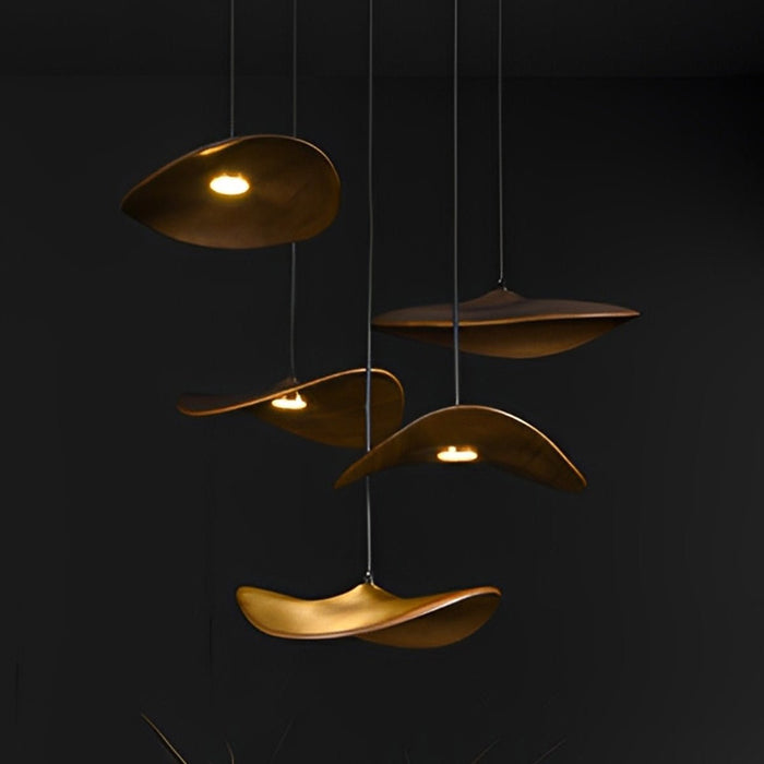 Lotus Leaf LED Pendant Light - Modern Wood Style, Adjustable Height Ceiling Fixture for Dining Room, Kitchen