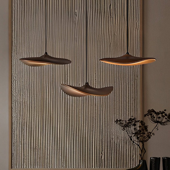 Lotus Leaf LED Pendant Light - Modern Wood Style, Adjustable Height Ceiling Fixture for Dining Room, Kitchen