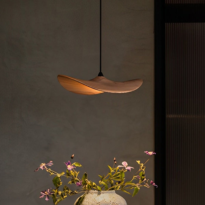 Lotus Leaf LED Pendant Light - Modern Wood Style, Adjustable Height Ceiling Fixture for Dining Room, Kitchen