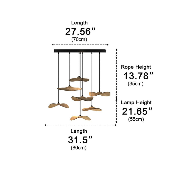 Lotus Leaf LED Pendant Light - Modern Wood Style, Adjustable Height Ceiling Fixture for Dining Room, Kitchen
