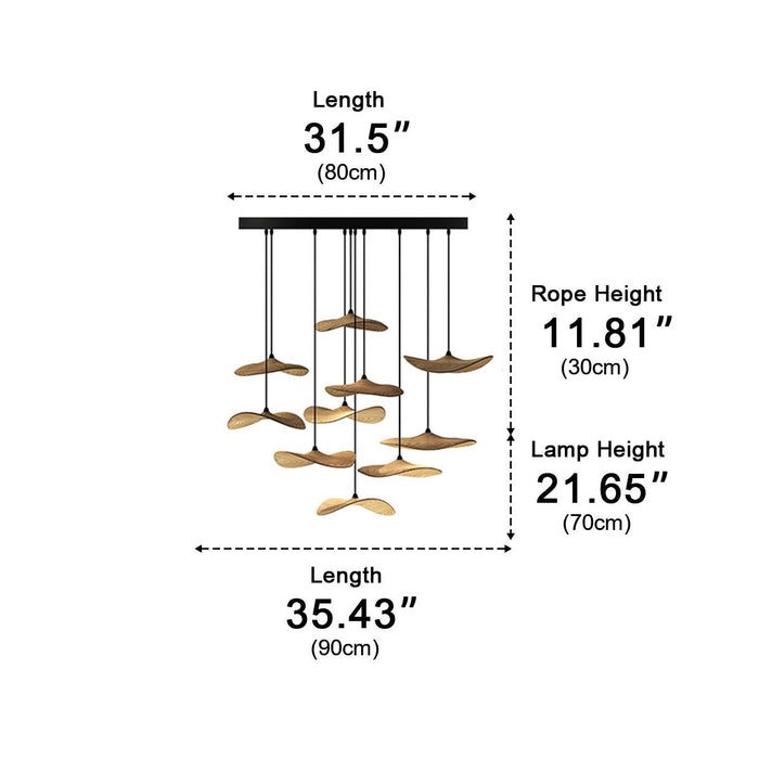 Lotus Leaf LED Pendant Light - Modern Wood Style, Adjustable Height Ceiling Fixture for Dining Room, Kitchen