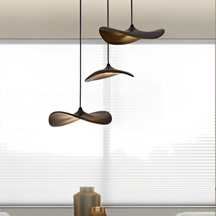 Lotus Leaf LED Pendant Light - Modern Wood Style, Adjustable Height Ceiling Fixture for Dining Room, Kitchen