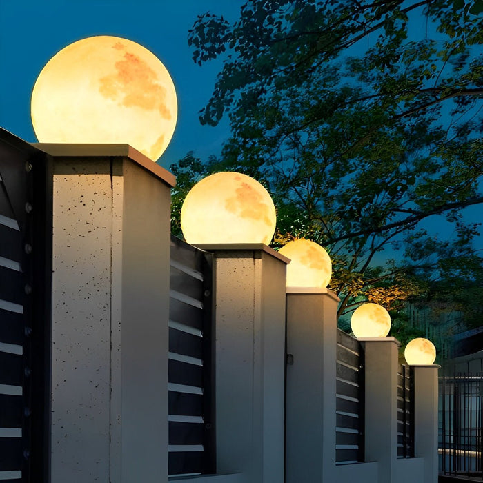 Moon Globe Post Light - Outdoor LED Fence Pillar Lamp, Solar/Hardwired