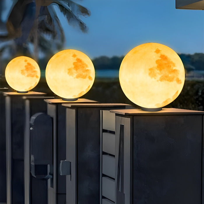 Moon Globe Post Light - Outdoor LED Fence Pillar Lamp, Solar/Hardwired