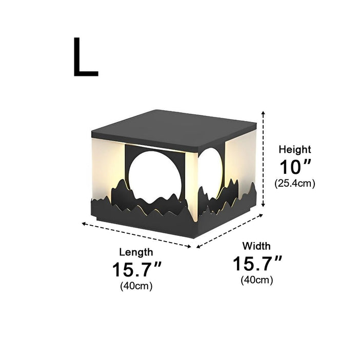 Square Outdoor Pillar Lights - Modern Mountain Design, Solar Powered Fence Post Light