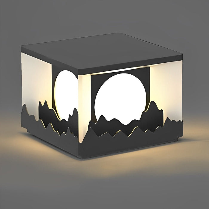 Square Outdoor Pillar Lights - Modern Mountain Design, Solar Powered Fence Post Light