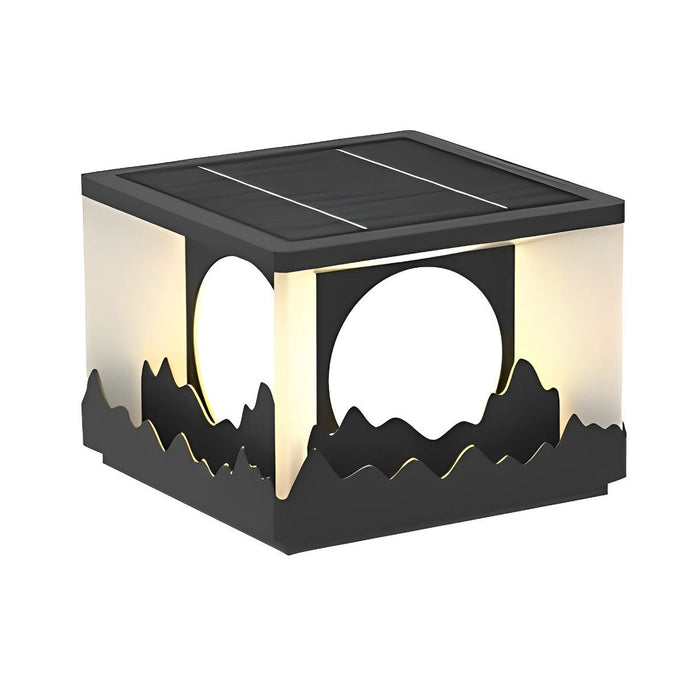 Square Outdoor Pillar Lights - Modern Mountain Design, Solar Powered Fence Post Light