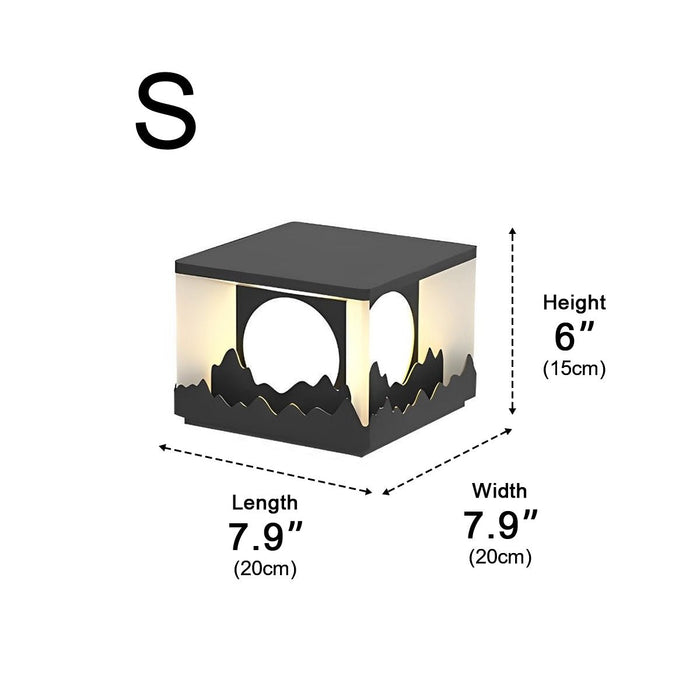 Square Outdoor Pillar Lights - Modern Mountain Design, Solar Powered Fence Post Light