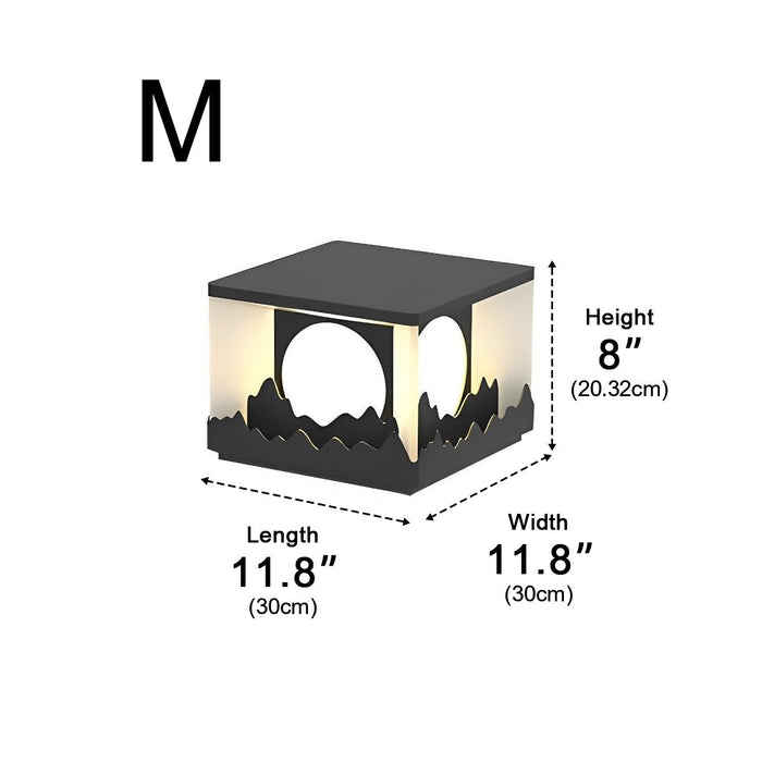 Square Outdoor Pillar Lights - Modern Mountain Design, Solar Powered Fence Post Light