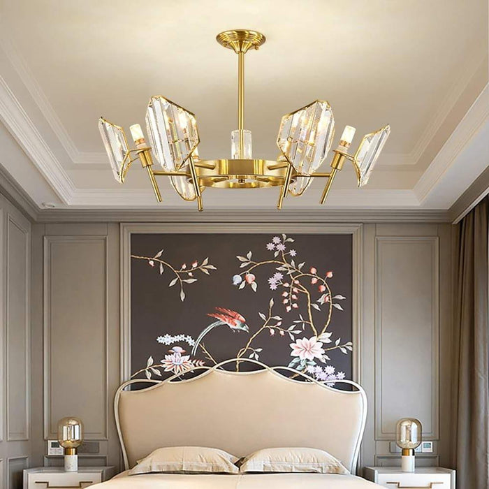 Brass Ring Frame Crystal Chandelier -  Gold Metal. Crystal Accents Pendant Lights