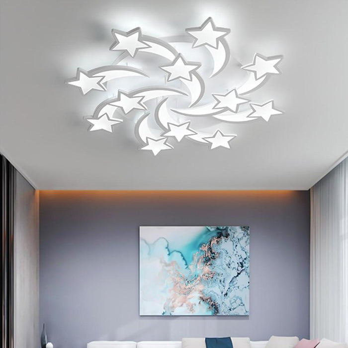 Celestial Shooting Stars Flush Mount Ceiling Light- LED. Dimmable. White. 5 to 15 Star Lights