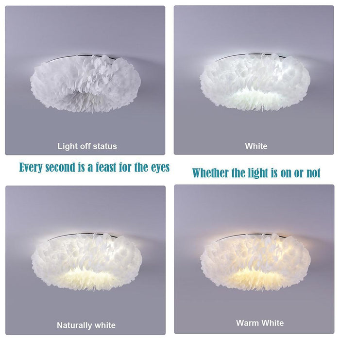 Round Feathers LED Nordic Ceiling Lights Flush Mount Lighting Chandelier