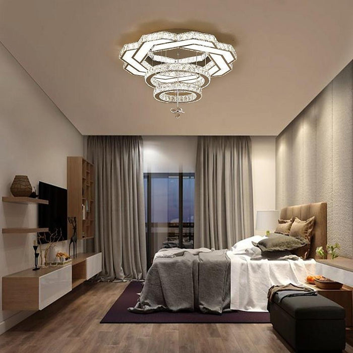 Ambient Crystal LED Flush Mount Light - 20''/24''/31''. Gold or Silver