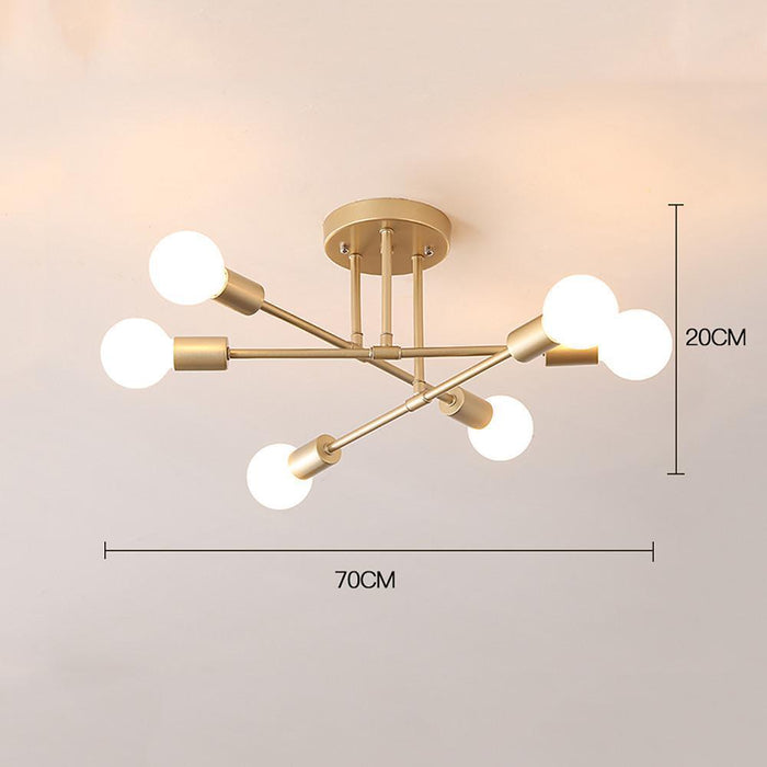 6-Light Globes LED Linear Sputnik Chandelier Modern Semi-Flush Mount Ceiling Light