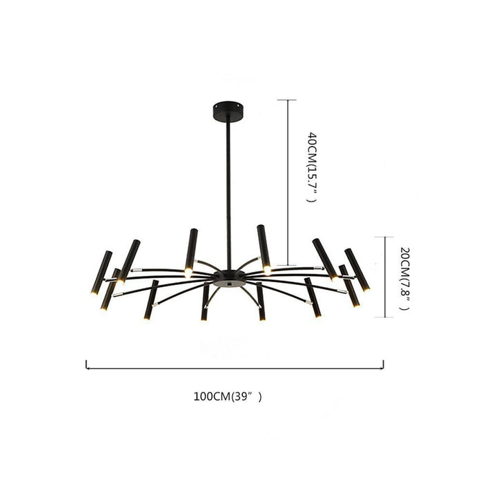Linear Sputnik Chandelier - Black Metal.  12 Light. Modern Hanging Lights