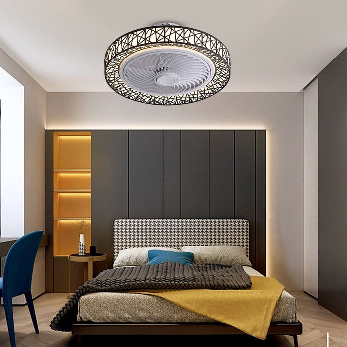 Nordic Hollow Minimalist Three-color Dimming Integrated Bladeless Ceiling Fan Lamp