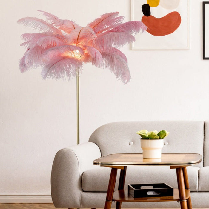 30 Inches Iron Palm Tree Shaped Ostrich Feather Floor Lamp Vertical Lamp