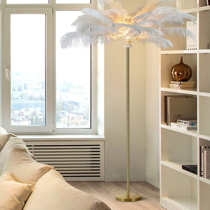 30 Inches Iron Palm Tree Shaped Ostrich Feather Floor Lamp Vertical Lamp