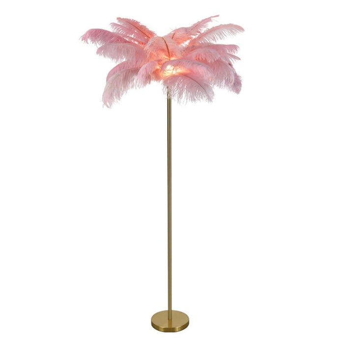 30 Inches Iron Palm Tree Shaped Ostrich Feather Floor Lamp Vertical Lamp