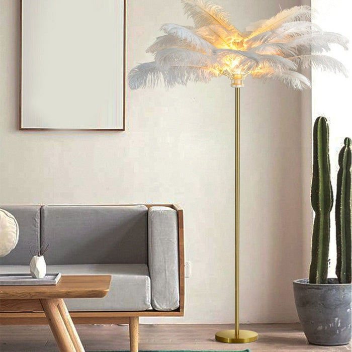 30 Inches Iron Palm Tree Shaped Ostrich Feather Floor Lamp Vertical Lamp