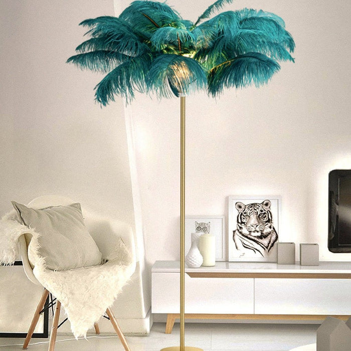 30 Inches Iron Palm Tree Shaped Ostrich Feather Floor Lamp Vertical Lamp