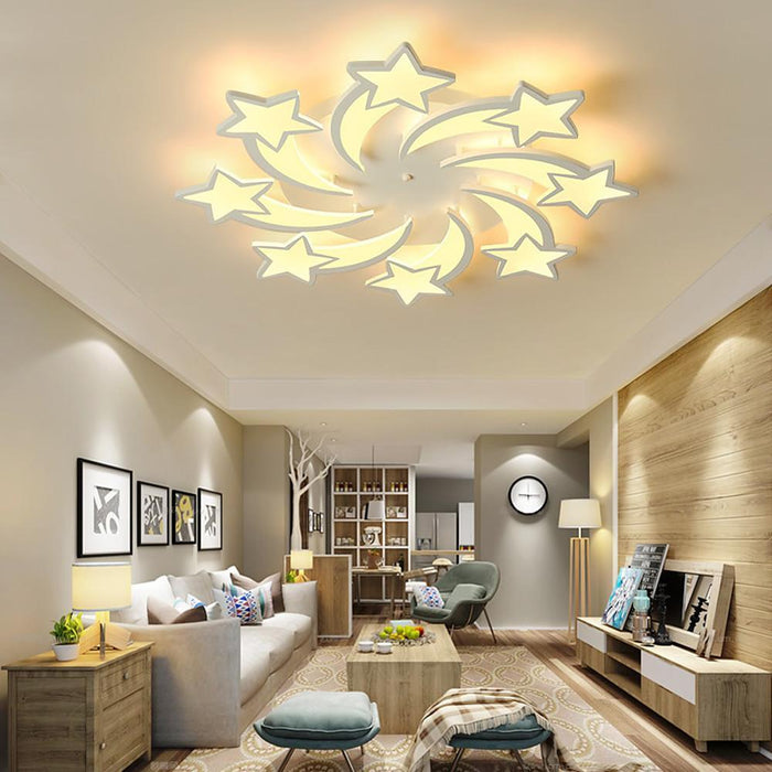 Celestial Shooting Stars Flush Mount Ceiling Light- LED. Dimmable. White. 5 to 15 Star Lights