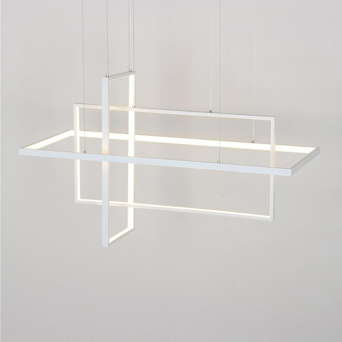 33'' Three-Part Futuristic Square Rectangular Hybrid Aluminum Chandelier with Capable Ambient Lights