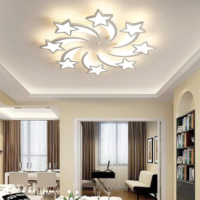 Celestial Shooting Stars Flush Mount Ceiling Light- LED. Dimmable. White. 5 to 15 Star Lights