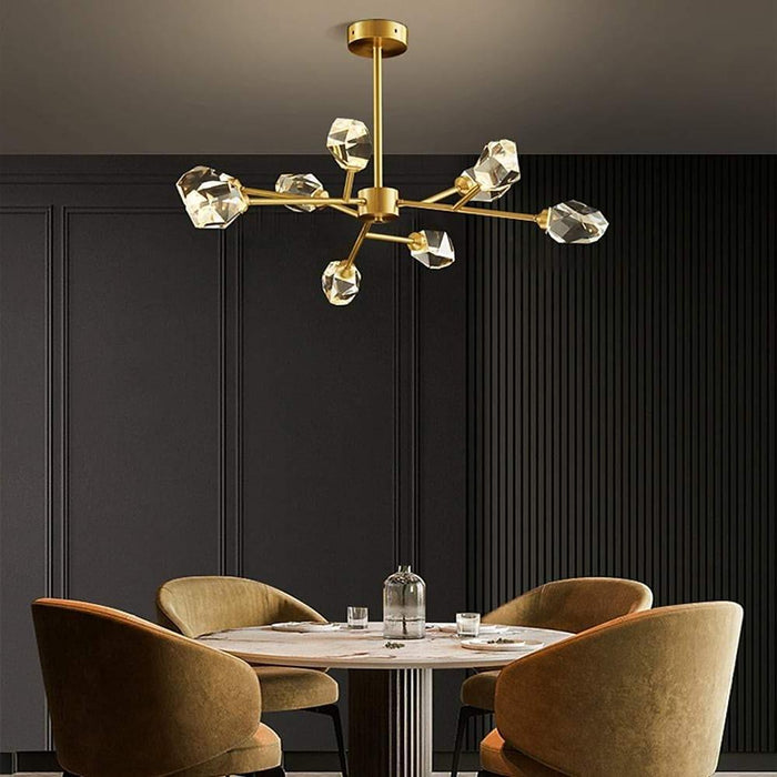 9-Light Electroplated Metal Crystal LED Gold Nordic Sputnik Chandelier