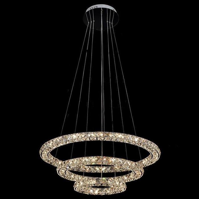 LED 3 Rings Gold Crystal Chandeliers Modern Concentric Circles Chandeliers