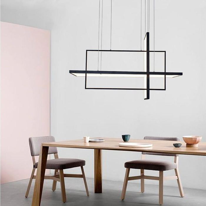 33'' Three-Part Futuristic Square Rectangular Hybrid Aluminum Chandelier with Capable Ambient Lights