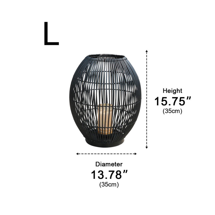 Outdoor Black Handwoven LED Candle Lantern Floor Lamp - Rattan Weave, Flameless Glow for Patio/Garden