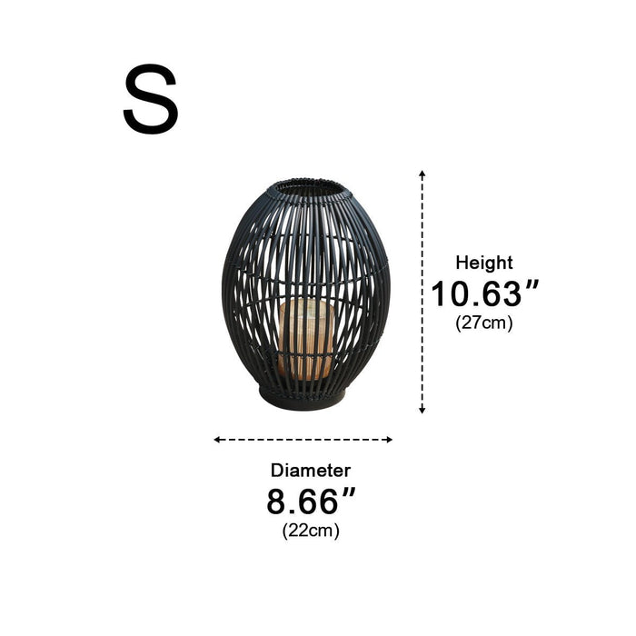 Outdoor Black Handwoven LED Candle Lantern Floor Lamp - Rattan Weave, Flameless Glow for Patio/Garden
