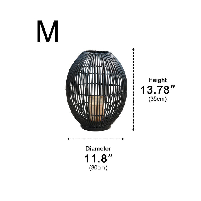 Outdoor Black Handwoven LED Candle Lantern Floor Lamp - Rattan Weave, Flameless Glow for Patio/Garden