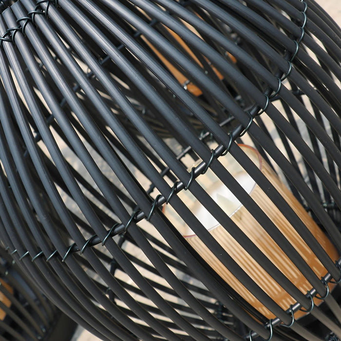 Outdoor Black Handwoven LED Candle Lantern Floor Lamp - Rattan Weave, Flameless Glow for Patio/Garden