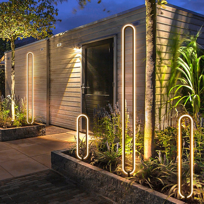 Minimalist Long Oval Ring Led Waterproof Black Modern Solar Lights Outdoor