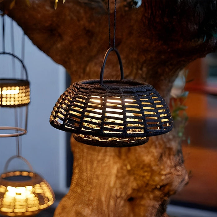 Rattan Lantern Outdoor Pendant Light - Waterproof Hanging Patio Lamp, Courtyard Landscape Lighting