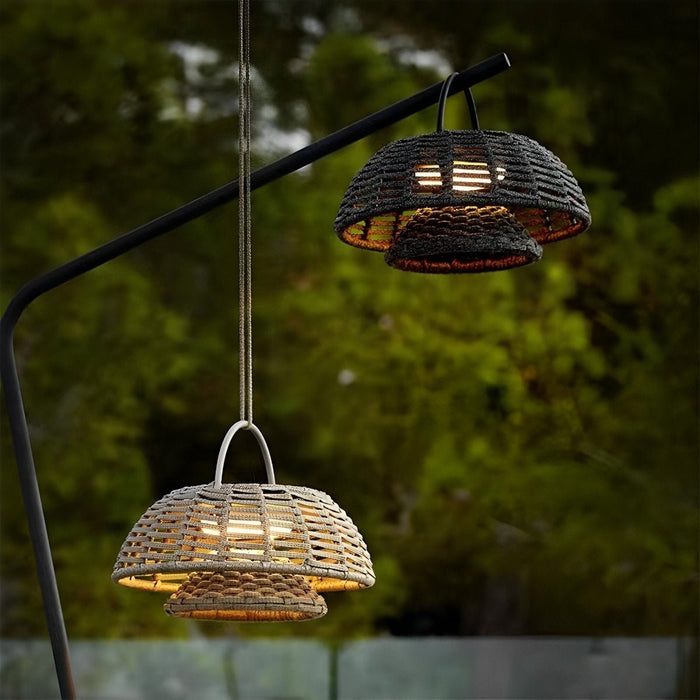 Rattan Lantern Outdoor Pendant Light - Waterproof Hanging Patio Lamp, Courtyard Landscape Lighting