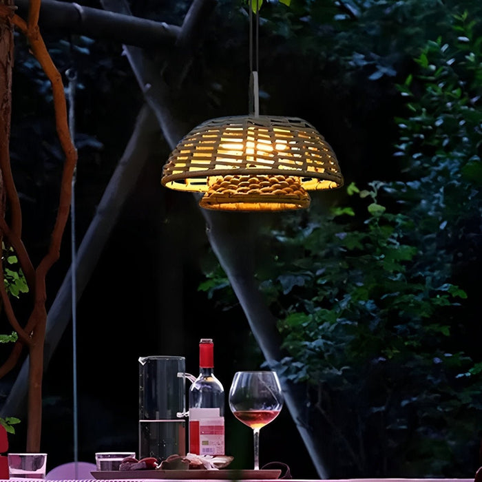 Rattan Lantern Outdoor Pendant Light - Waterproof Hanging Patio Lamp, Courtyard Landscape Lighting