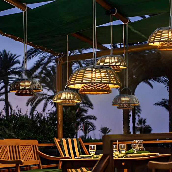 Rattan Lantern Outdoor Pendant Light - Waterproof Hanging Patio Lamp, Courtyard Landscape Lighting