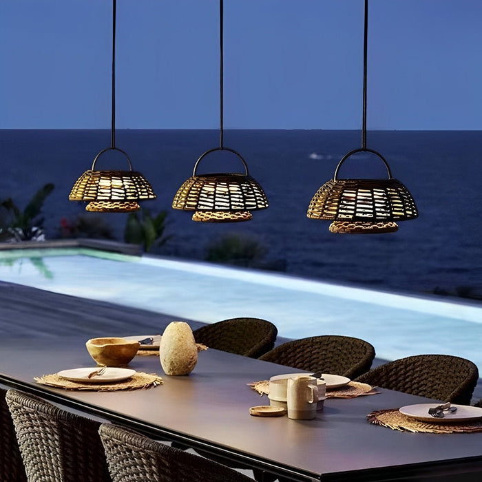 Rattan Lantern Outdoor Pendant Light - Waterproof Hanging Patio Lamp, Courtyard Landscape Lighting