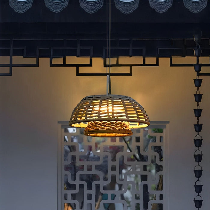 Rattan Lantern Outdoor Pendant Light - Waterproof Hanging Patio Lamp, Courtyard Landscape Lighting