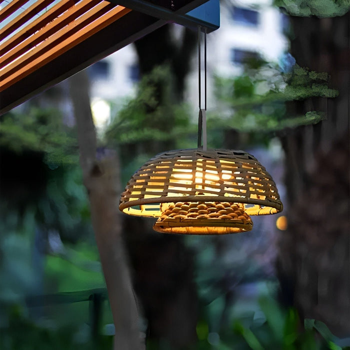 Rattan Lantern Outdoor Pendant Light - Waterproof Hanging Patio Lamp, Courtyard Landscape Lighting