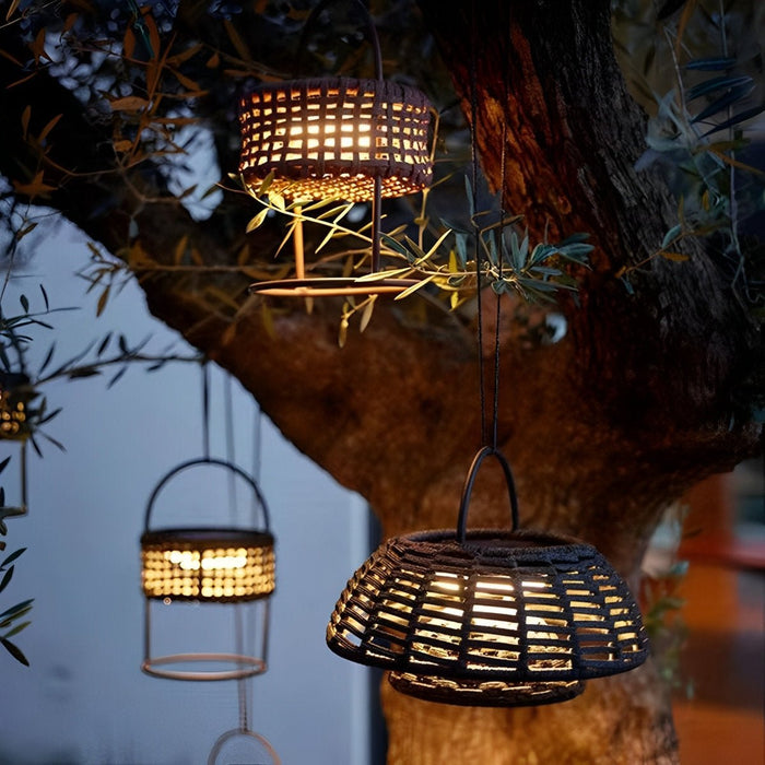Rattan Lantern Outdoor Pendant Light - Waterproof Hanging Patio Lamp, Courtyard Landscape Lighting