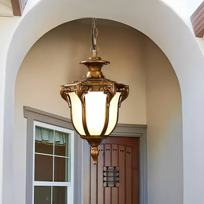 Outdoor Waterproof LED Ceiling Pendant Light - Vintage Glass Design, Die-Cast Aluminum Construction, All-Weather Patio Garden Fixture