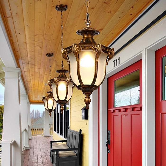 Outdoor Waterproof LED Ceiling Pendant Light - Vintage Glass Design, Die-Cast Aluminum Construction, All-Weather Patio Garden Fixture