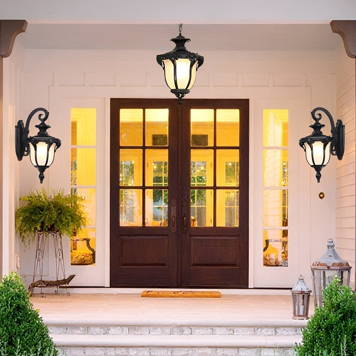 Outdoor Waterproof LED Ceiling Pendant Light - Vintage Glass Design, Die-Cast Aluminum Construction, All-Weather Patio Garden Fixture