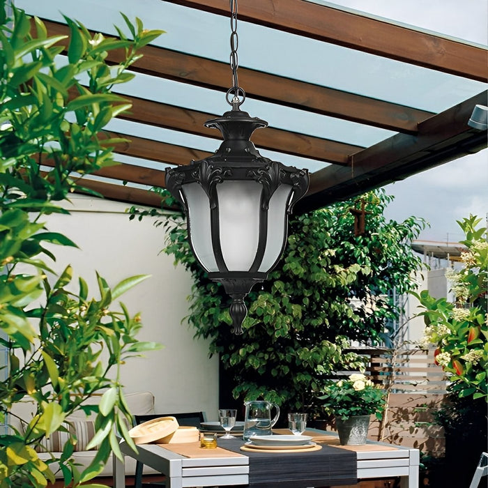 Outdoor Waterproof LED Ceiling Pendant Light - Vintage Glass Design, Die-Cast Aluminum Construction, All-Weather Patio Garden Fixture