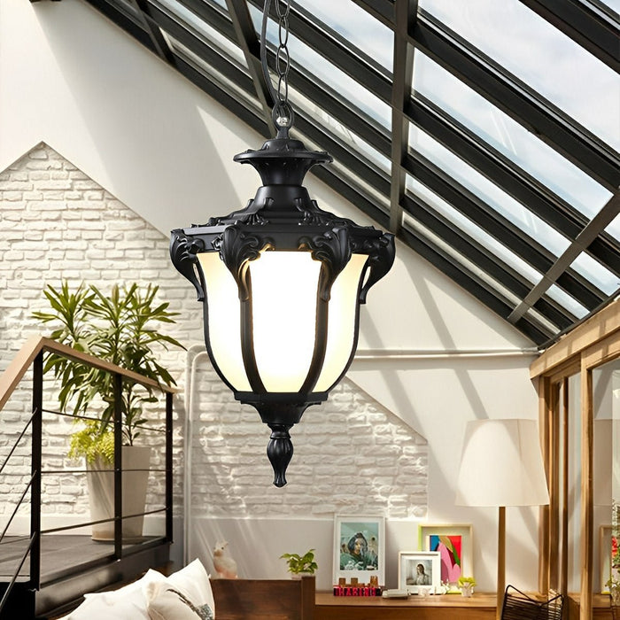 Outdoor Waterproof LED Ceiling Pendant Light - Vintage Glass Design, Die-Cast Aluminum Construction, All-Weather Patio Garden Fixture